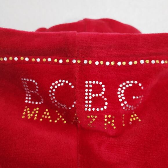 Y2K BCBG Maxazria Red Velour Zip Hoodie w/Rhinestones Size L - Picture 10 of 13